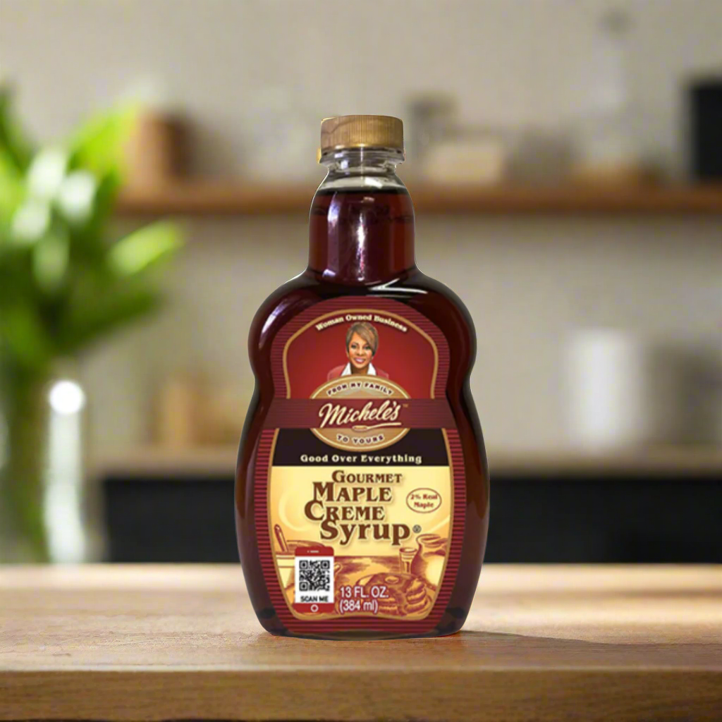 13 oz bottle Gourmet maple creme syrup with gold lid