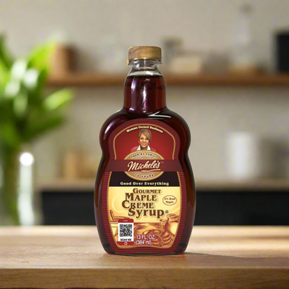 13 oz bottle Gourmet maple creme syrup with gold lid