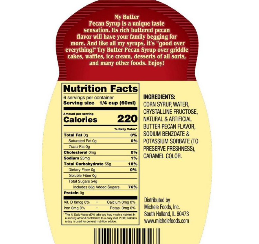 Syrup Nutrition facts